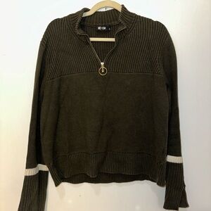 ME+EM Green Stripe Quarterzip Sweater